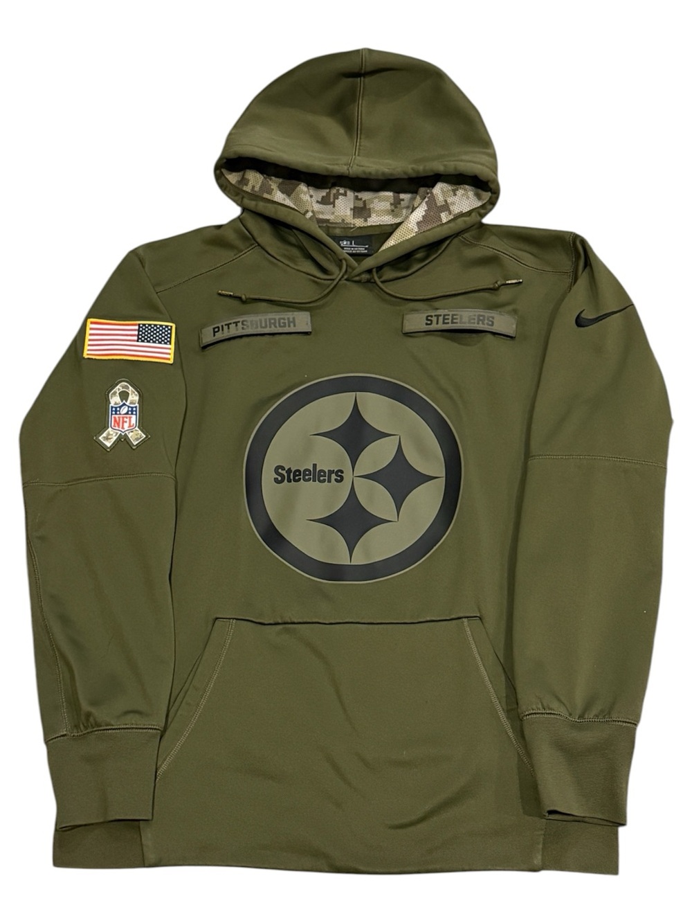 Nike Salute To Service Pittsburgh Steelers Football Green Dri Fit Hoodie Mens M